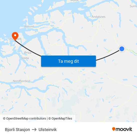 Bjorli Stasjon to Ulsteinvik map