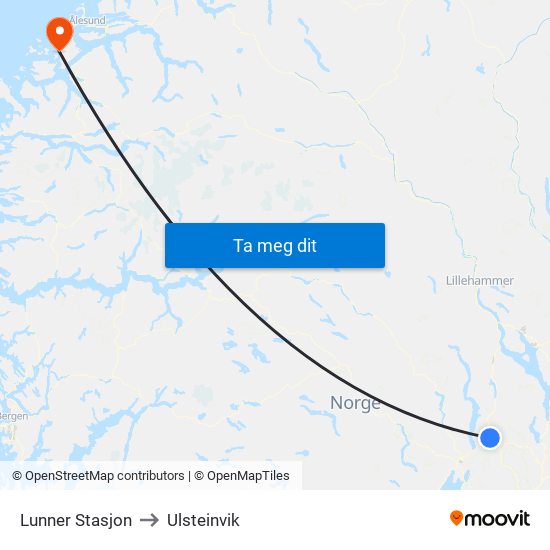Lunner Stasjon to Ulsteinvik map