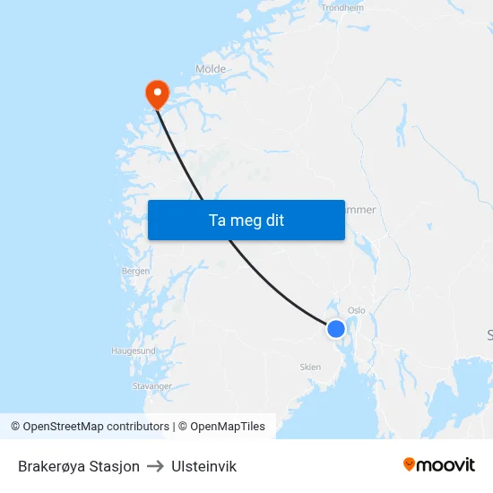 Brakerøya Stasjon to Ulsteinvik map