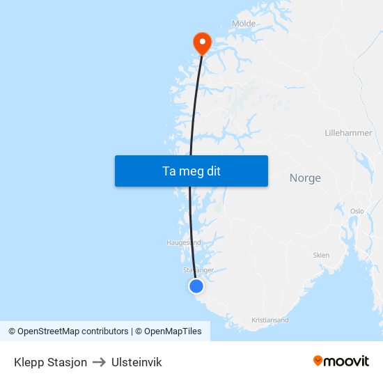 Klepp Stasjon to Ulsteinvik map