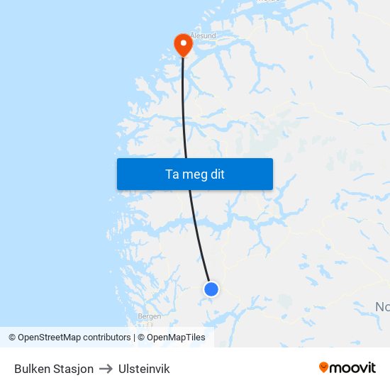 Bulken Stasjon to Ulsteinvik map