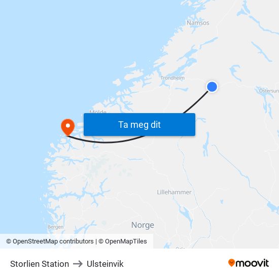 Storlien Station to Ulsteinvik map