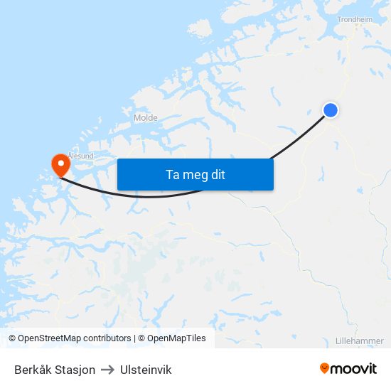 Berkåk Stasjon to Ulsteinvik map