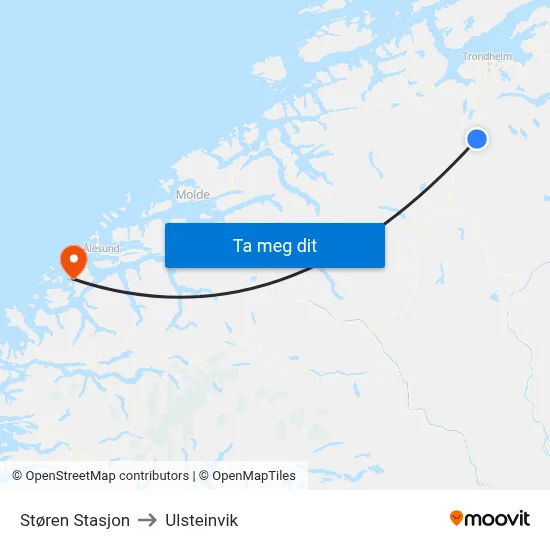 Støren Stasjon to Ulsteinvik map