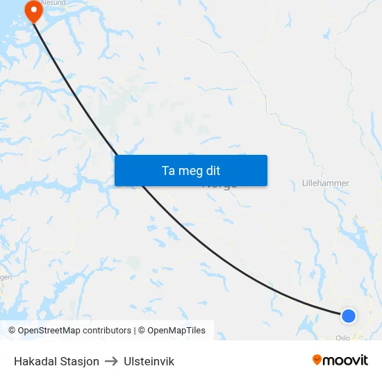 Hakadal Stasjon to Ulsteinvik map