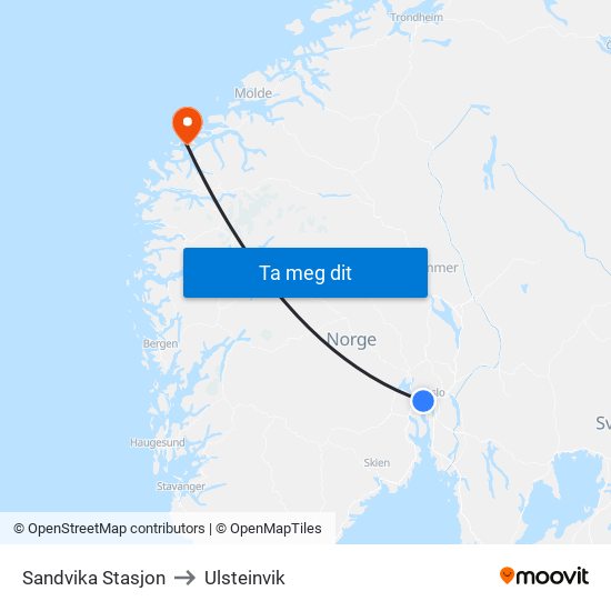 Sandvika Stasjon to Ulsteinvik map