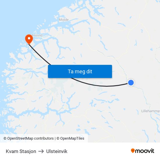 Kvam Stasjon to Ulsteinvik map