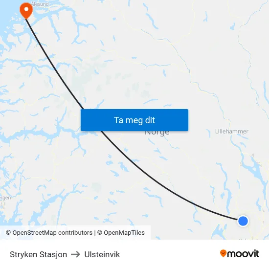 Stryken Stasjon to Ulsteinvik map