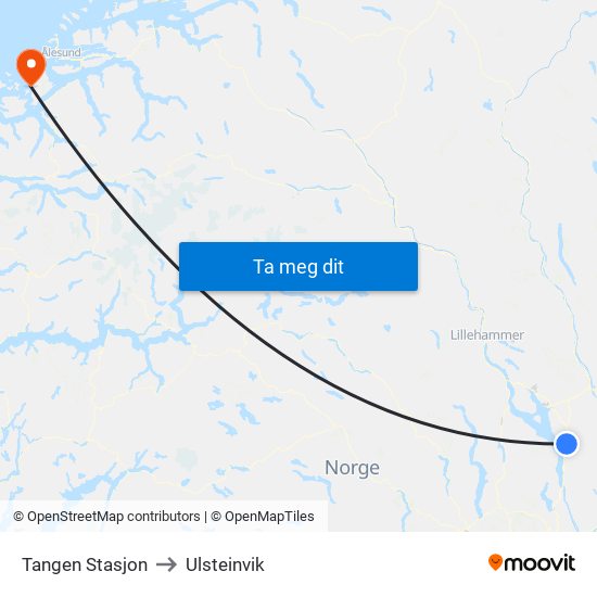 Tangen Stasjon to Ulsteinvik map
