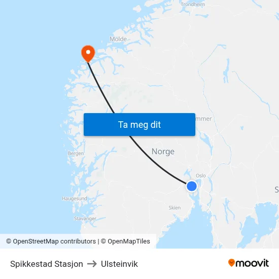 Spikkestad Stasjon to Ulsteinvik map