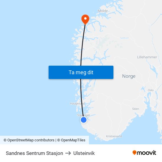 Sandnes Sentrum Stasjon to Ulsteinvik map