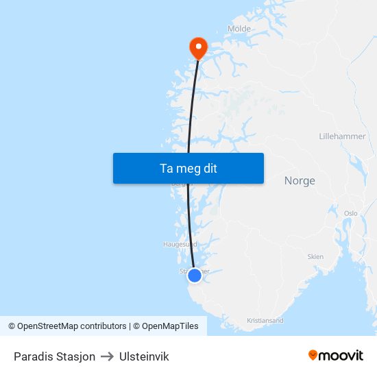 Paradis Stasjon to Ulsteinvik map