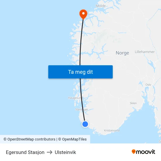 Egersund Stasjon to Ulsteinvik map