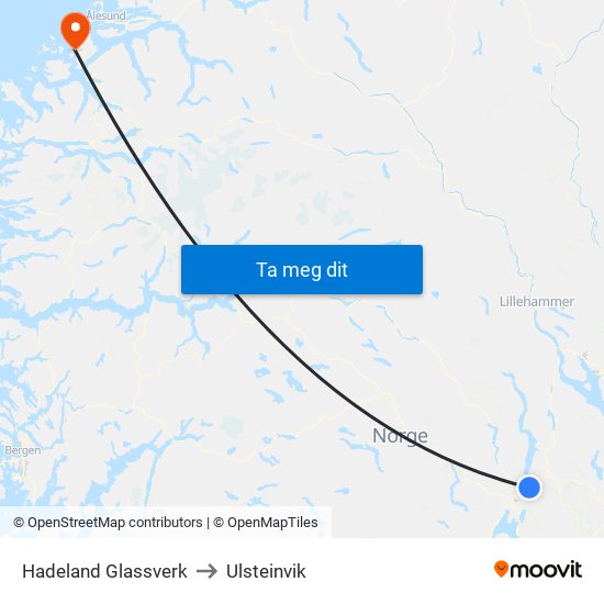 Hadeland Glassverk to Ulsteinvik map