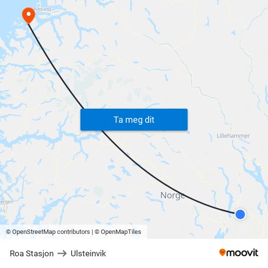 Roa Stasjon to Ulsteinvik map