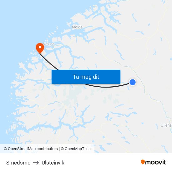 Smedsmo to Ulsteinvik map