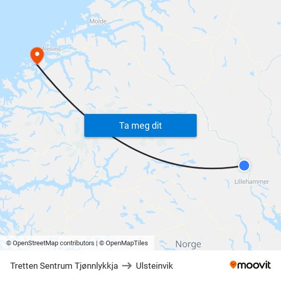 Tretten Sentrum Tjønnlykkja to Ulsteinvik map