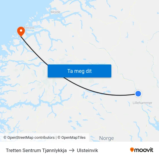Tretten Sentrum Tjønnlykkja to Ulsteinvik map