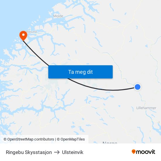 Ringebu Skysstasjon to Ulsteinvik map