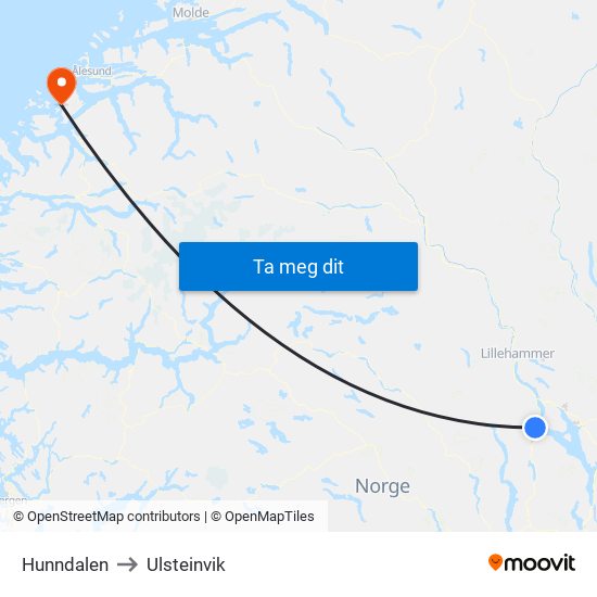 Hunndalen to Ulsteinvik map