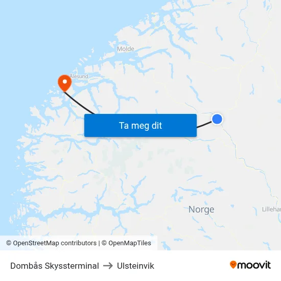 Dombås Skyssterminal to Ulsteinvik map