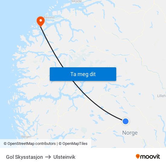 Gol Skysstasjon to Ulsteinvik map