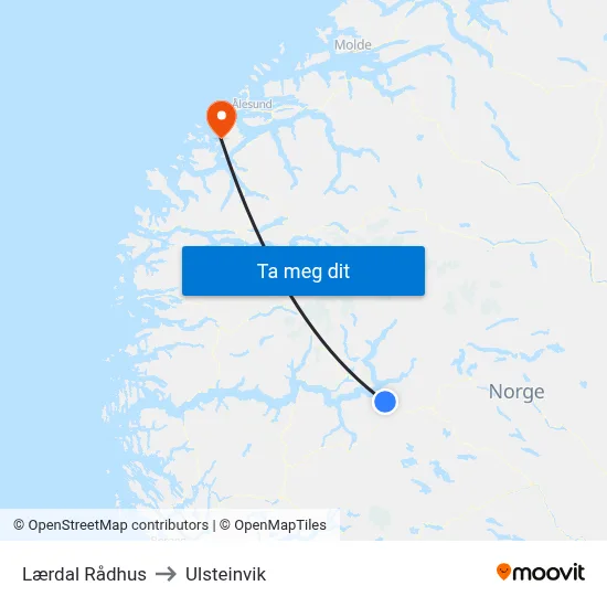 Lærdal Rådhus to Ulsteinvik map