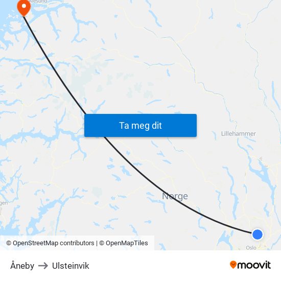 Åneby to Ulsteinvik map