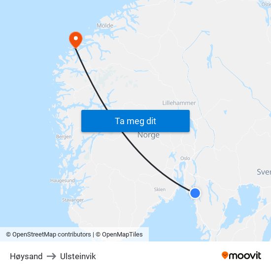 Høysand to Ulsteinvik map