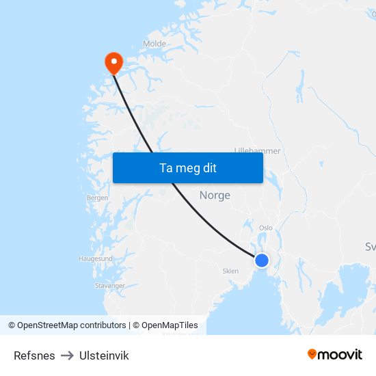 Refsnes to Ulsteinvik map
