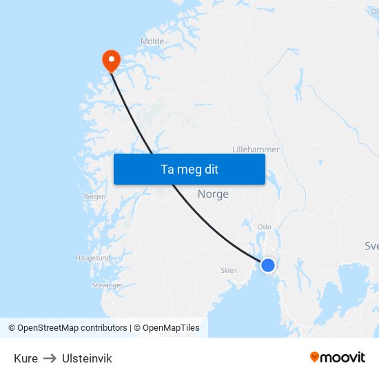 Kure to Ulsteinvik map