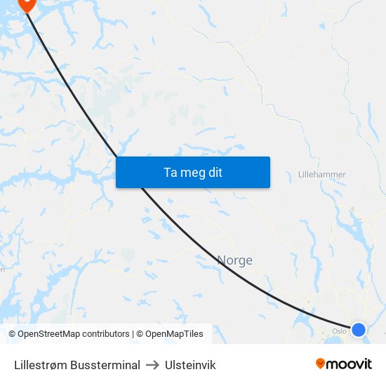 Lillestrøm Bussterminal to Ulsteinvik map