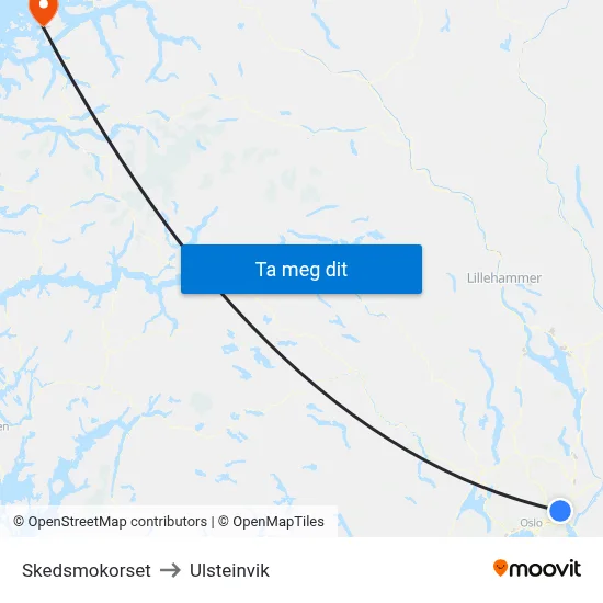 Skedsmokorset to Ulsteinvik map