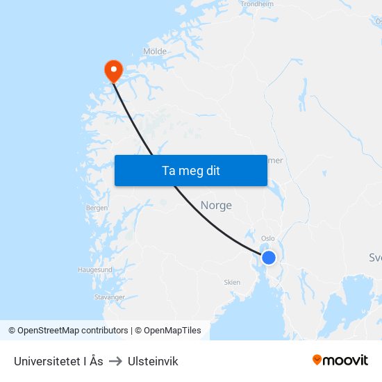 Universitetet I Ås to Ulsteinvik map