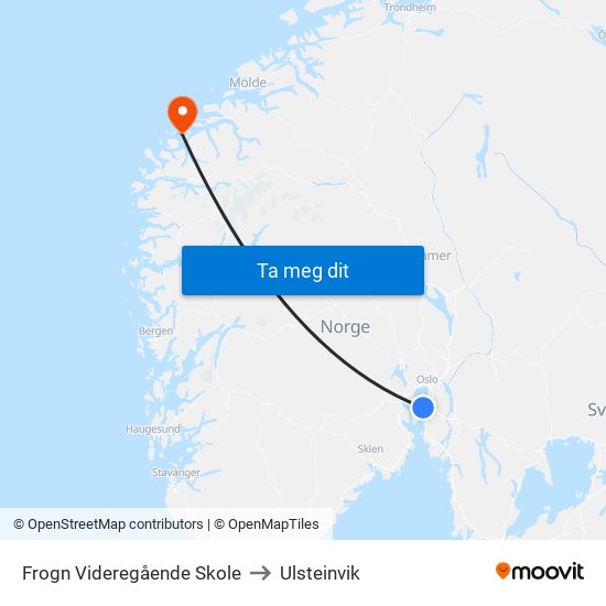 Frogn Videregående Skole to Ulsteinvik map