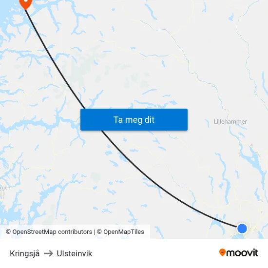 Kringsjå to Ulsteinvik map