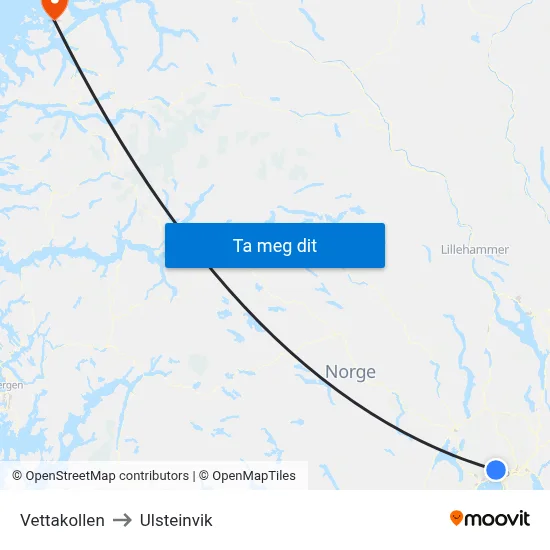 Vettakollen to Ulsteinvik map