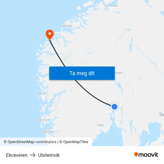 Ekraveien to Ulsteinvik map