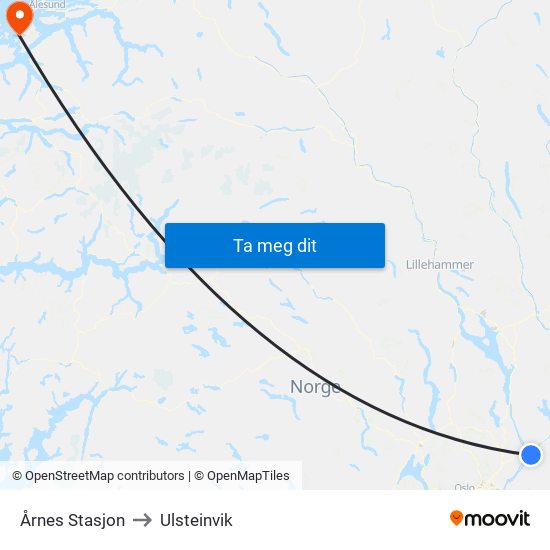 Årnes Stasjon to Ulsteinvik map