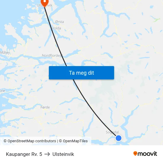 Kaupanger Rv. 5 to Ulsteinvik map