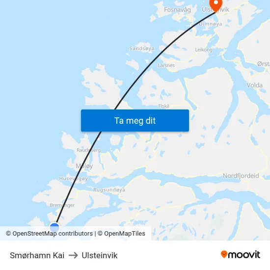 Smørhamn Kai to Ulsteinvik map