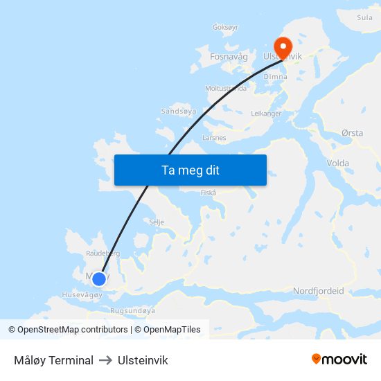 Måløy Terminal to Ulsteinvik map