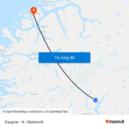 Gaupne to Ulsteinvik map