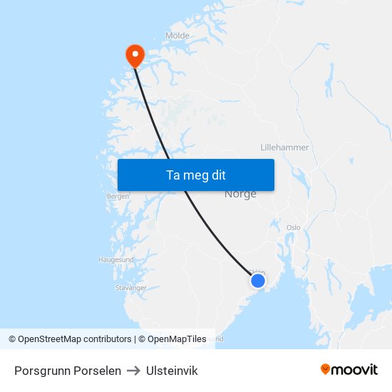 Porsgrunn Porselen to Ulsteinvik map