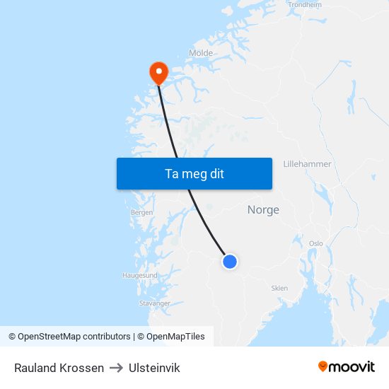 Rauland Krossen to Ulsteinvik map