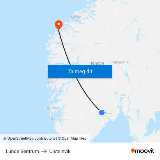 Lunde Sentrum to Ulsteinvik map