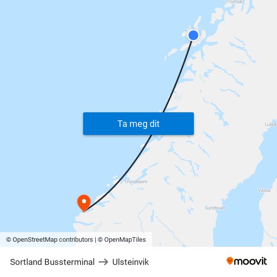 Sortland Bussterminal to Ulsteinvik map