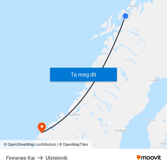 Finnsnes Kai to Ulsteinvik map