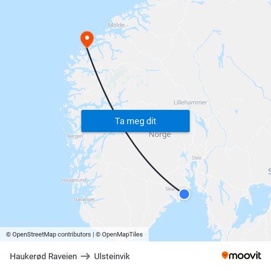 Haukerød Raveien to Ulsteinvik map