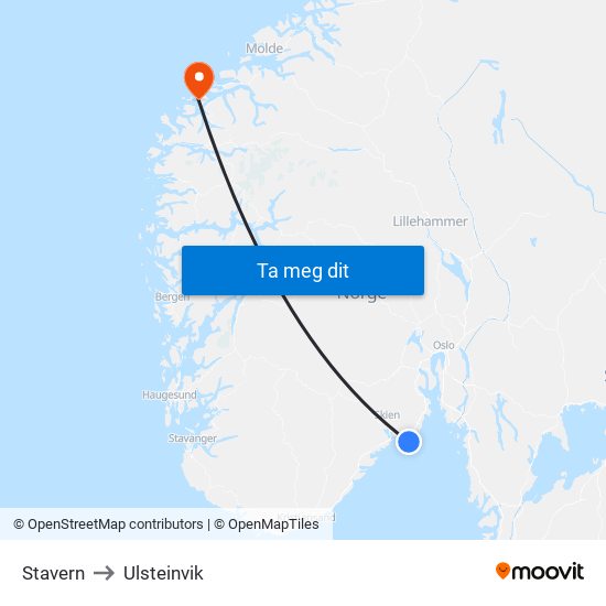 Stavern to Ulsteinvik map